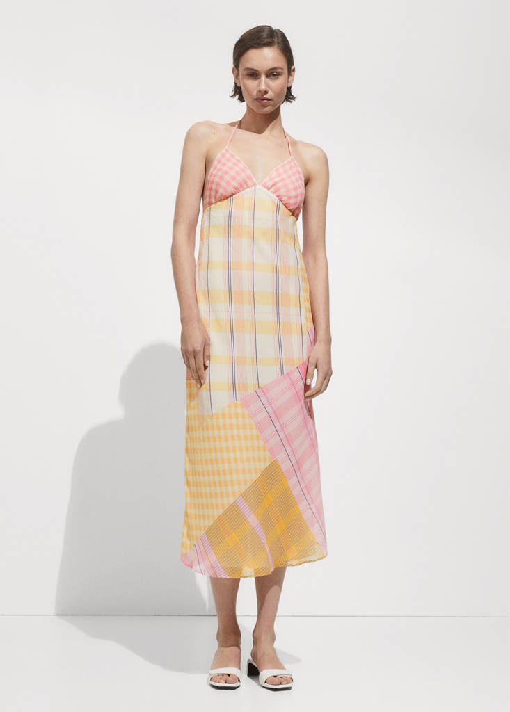Printed halter-neck dress — Ecru