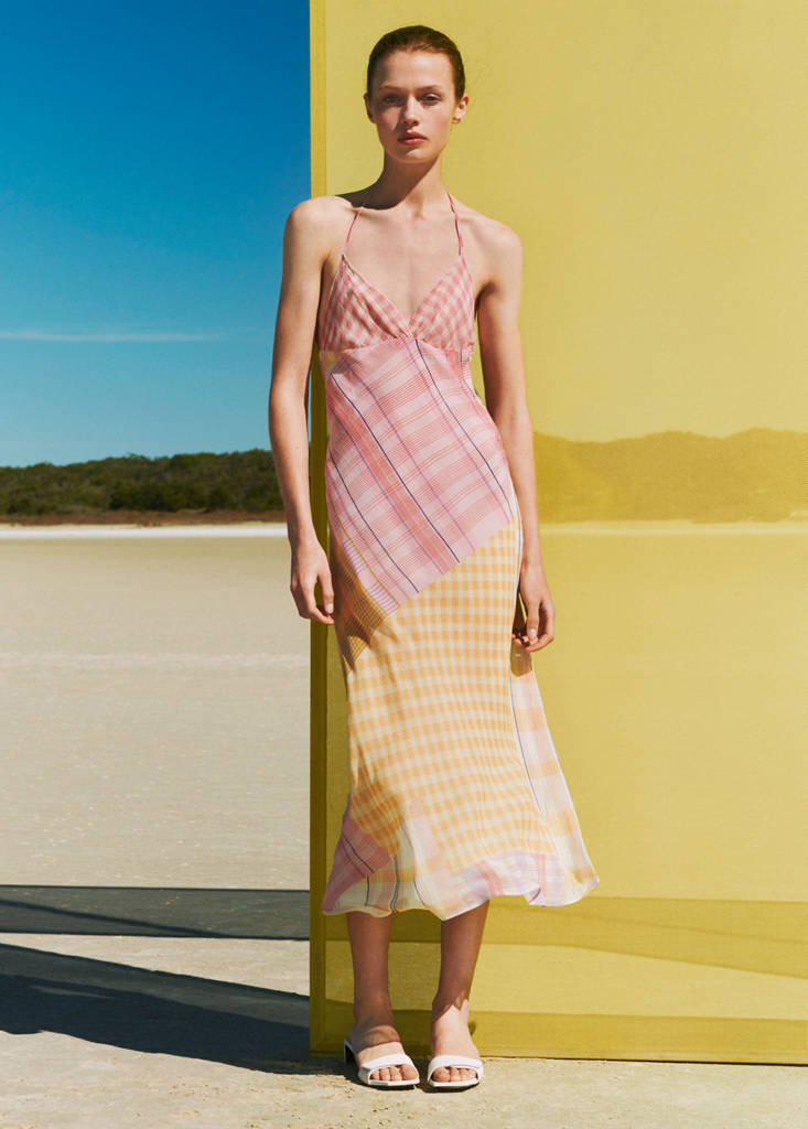 Printed halter-neck dress — Ecru