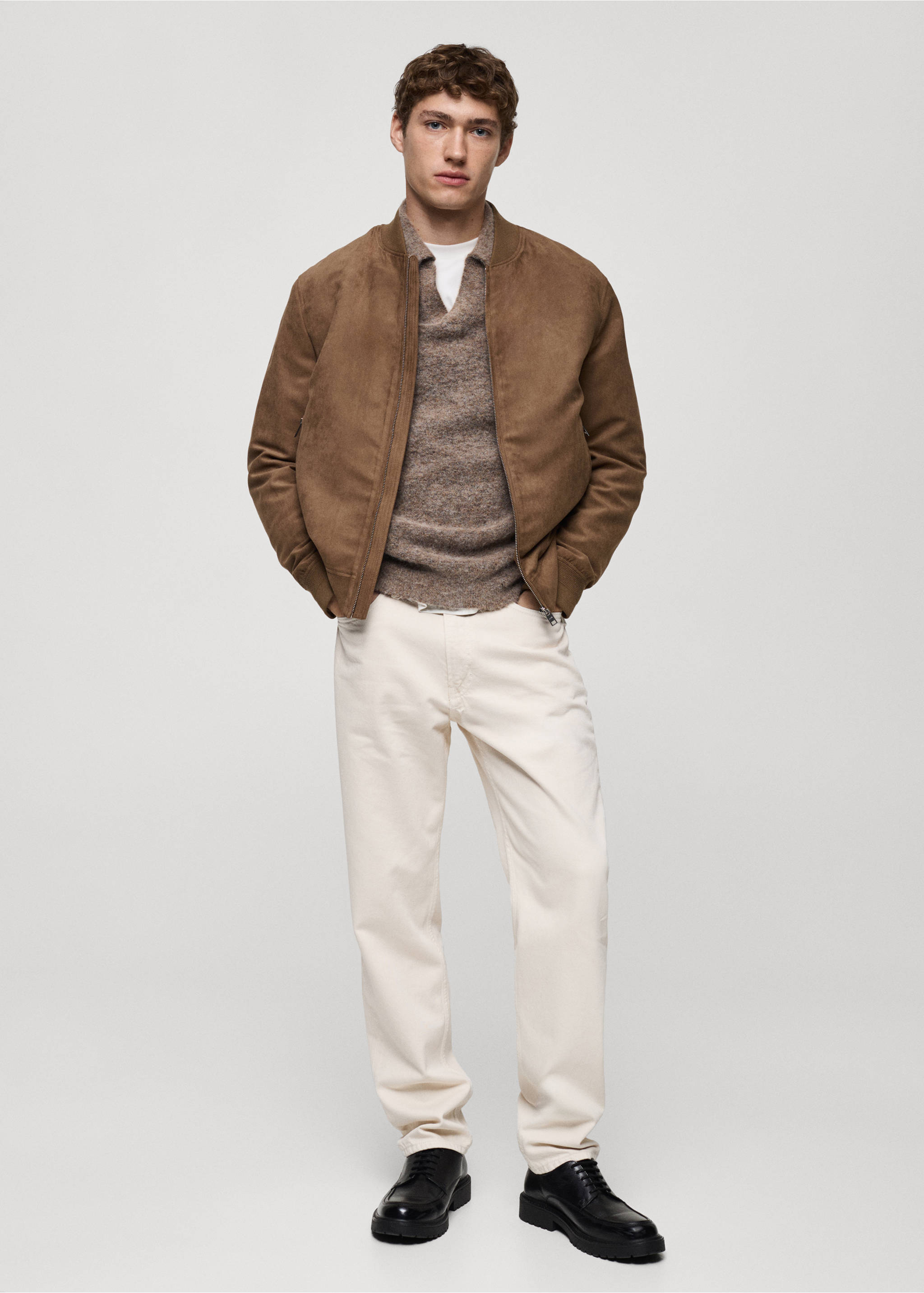 Suede-effect bomber jacket - General plane, Beige. Ref: 77000571-00.