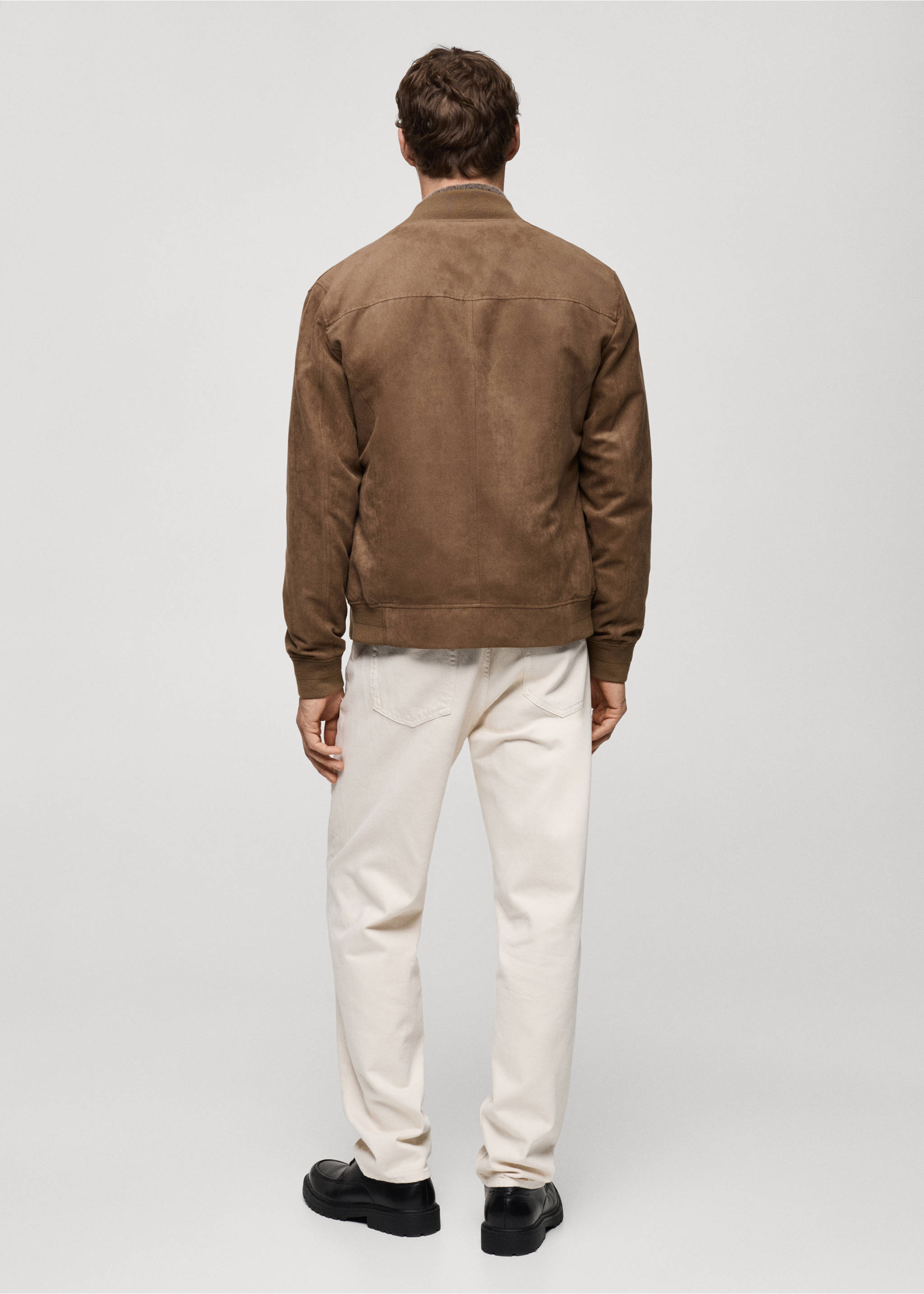 Suede-effect bomber jacket - Reverse of the article, Beige. Ref: 77000571-00.