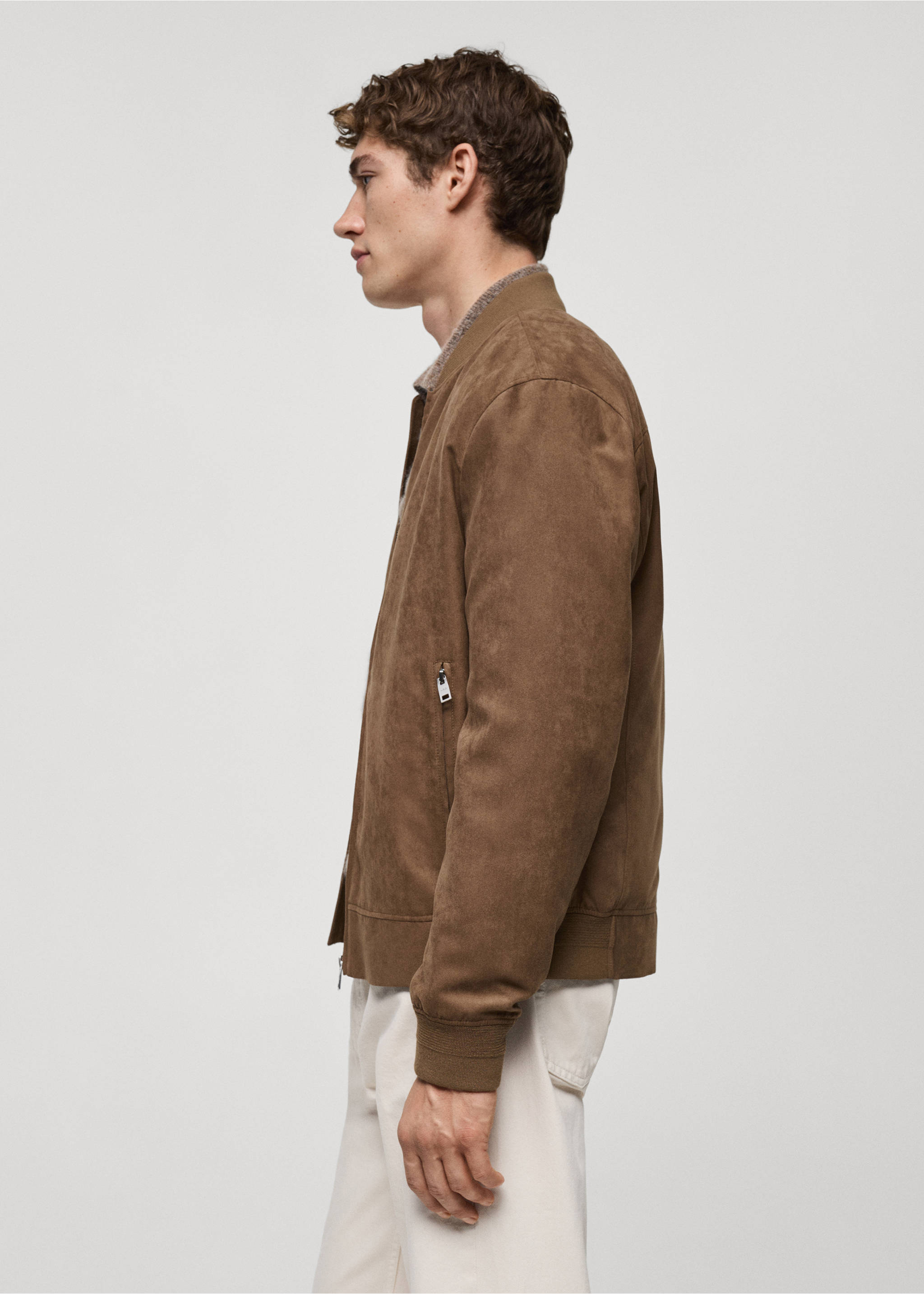 Suede-effect bomber jacket - Details of the article 2, Beige. Ref: 77000571-00.