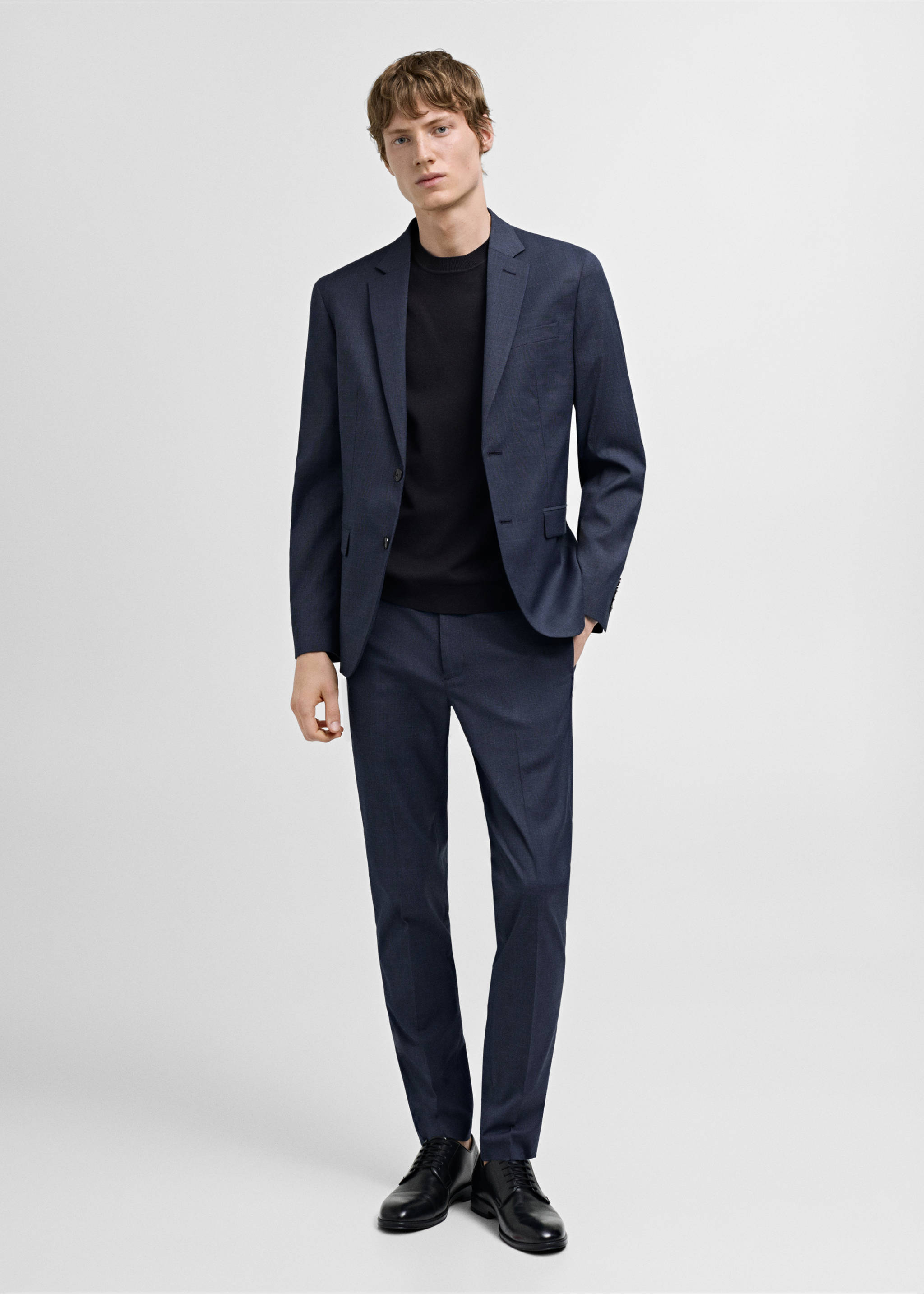 Stretch fabric super slim-fit suit trousers - General plane, Indigo Blue. Ref: 77000582-00.