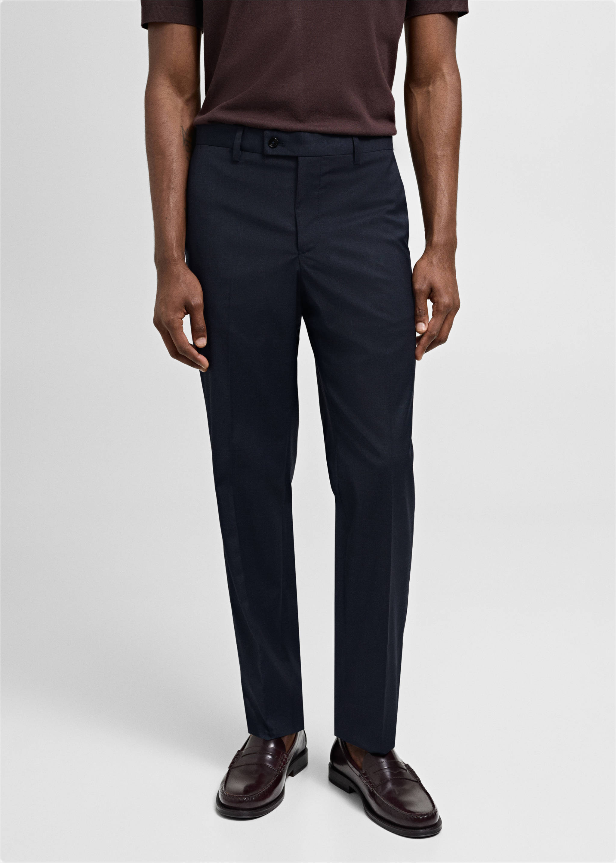 Milan slim-fit suit trousers - Medium plane, Dark Navy. Ref: 77000587-02.