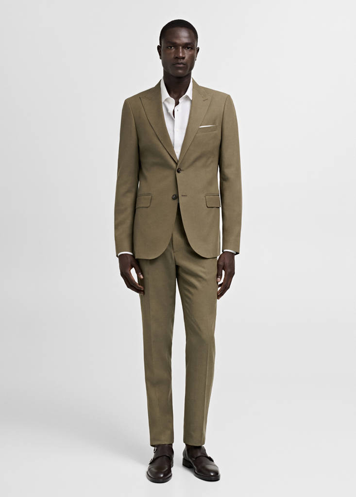 MANGO MAN - Pantalon costume Tencel slim-fit pinces kaki - 38