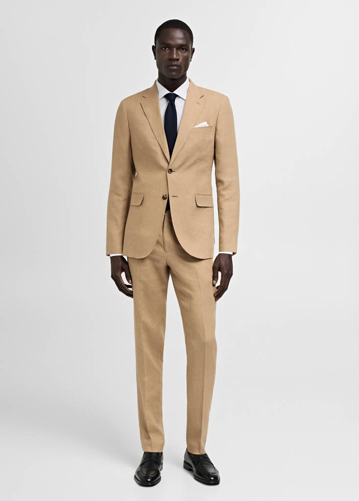 100% linen slim-fit suit trousers