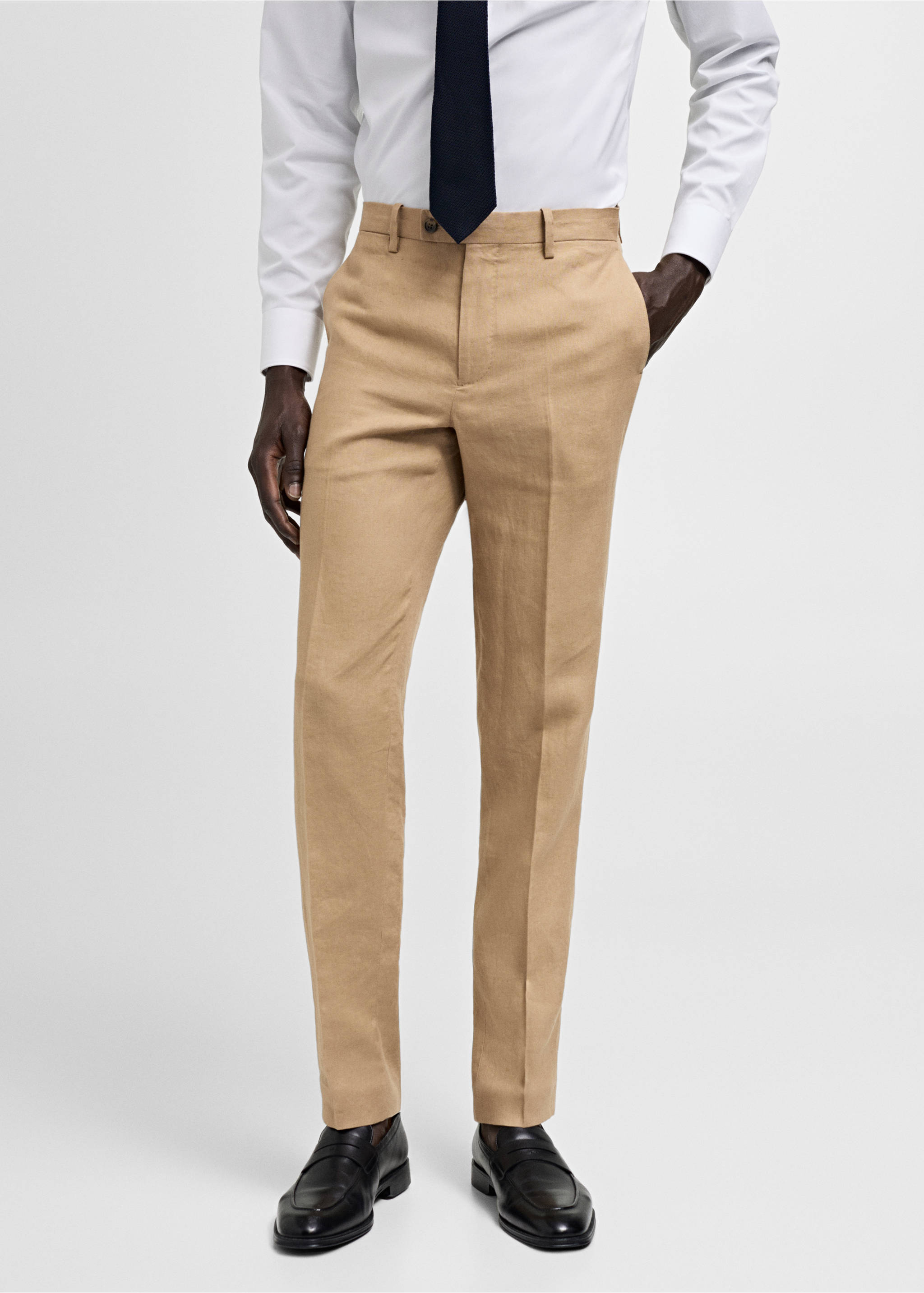 100% linen slim-fit suit pants - Medium plane, Medium Brown. Ref: 77000591-00.