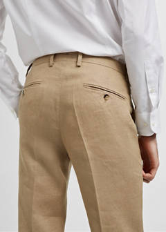 100% linen slim-fit suit trousers — Medium Brown 7