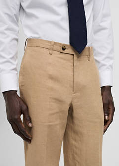 100% linen slim-fit suit trousers — Medium Brown 11