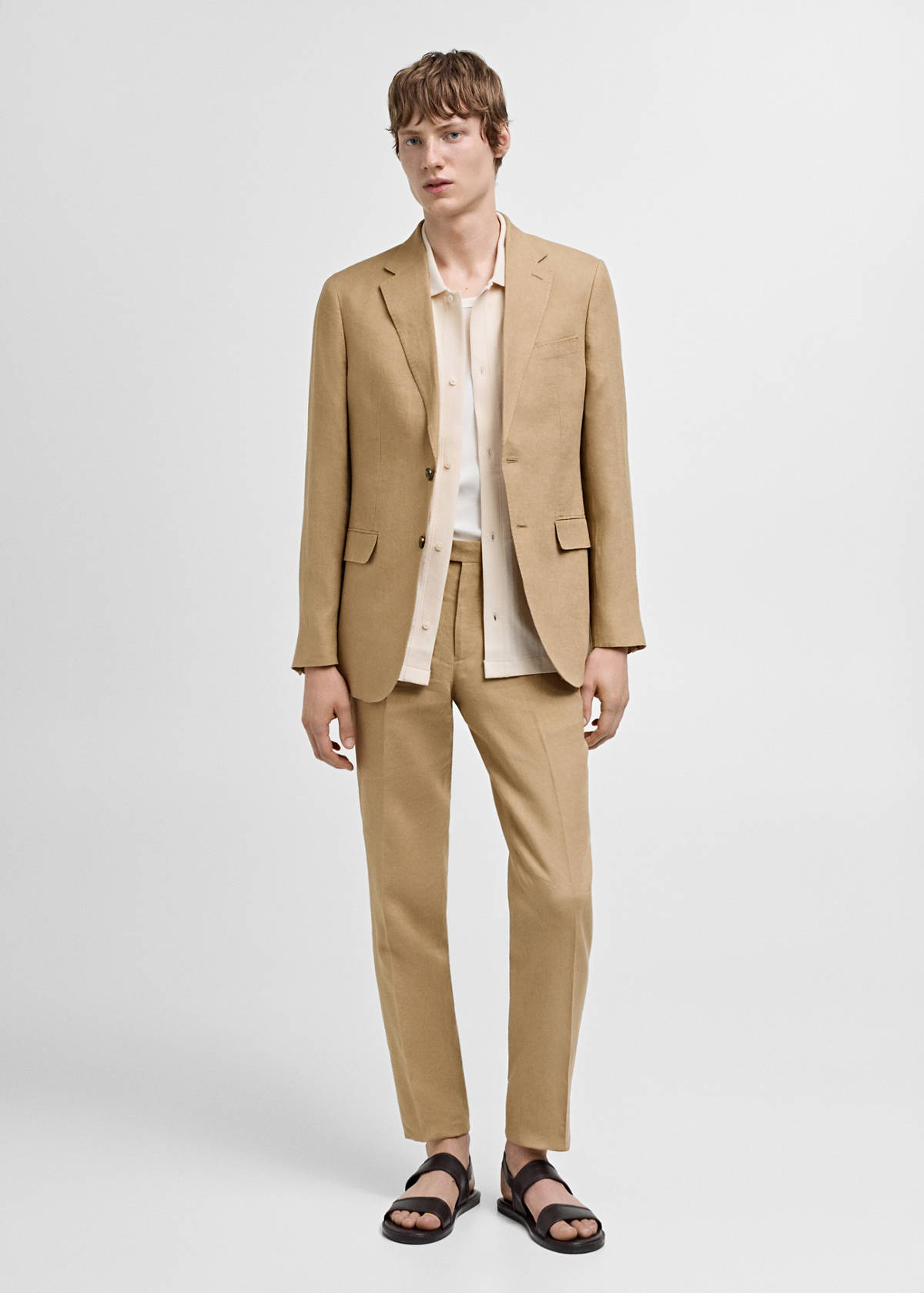 100% linen slim-fit suit trousers — Medium Brown