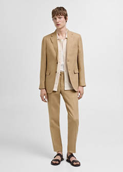 100% linen slim-fit suit trousers — Medium Brown 14