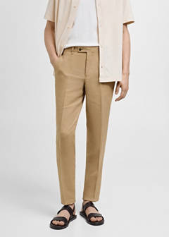 100% linen slim-fit suit trousers — Medium Brown 13