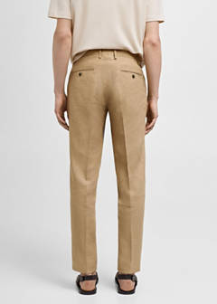 100% linen slim-fit suit trousers — Medium Brown 15