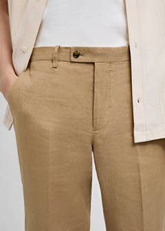 100% linen slim-fit suit trousers — Medium Brown 17