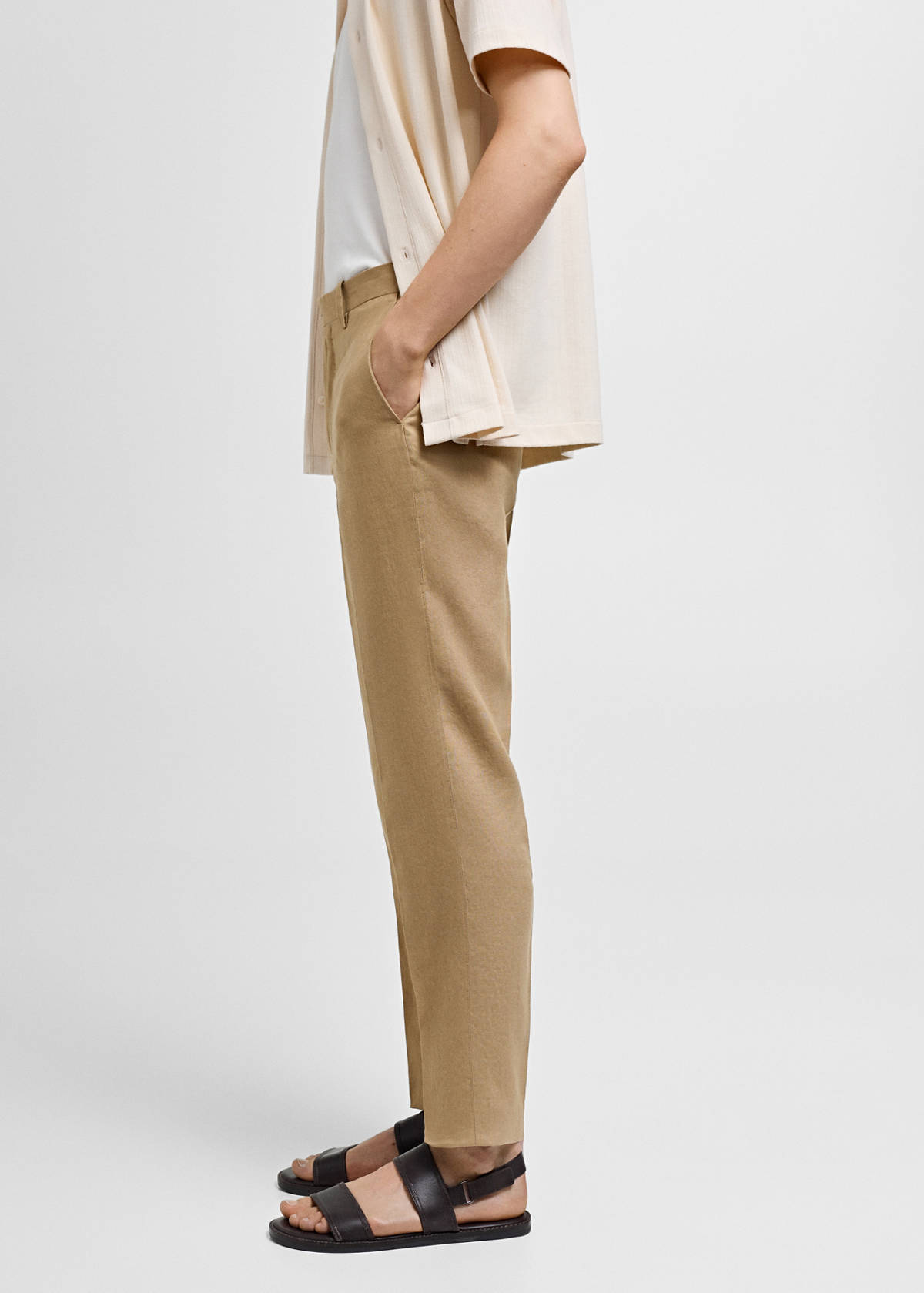 100% linen slim-fit suit trousers — Medium Brown