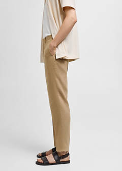 100% linen slim-fit suit trousers — Medium Brown 16