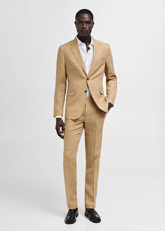100% linen slim-fit suit trousers — Medium Brown 20