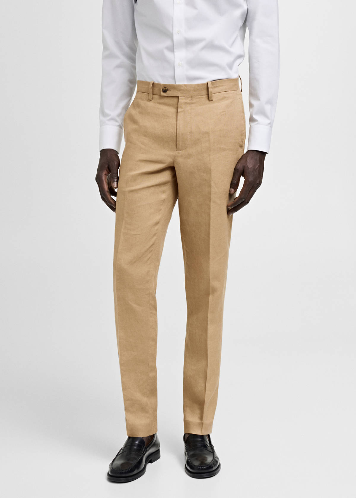 100% linen slim-fit suit trousers — Medium Brown