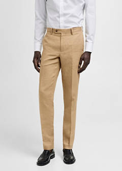 100% linen slim-fit suit trousers — Medium Brown 19