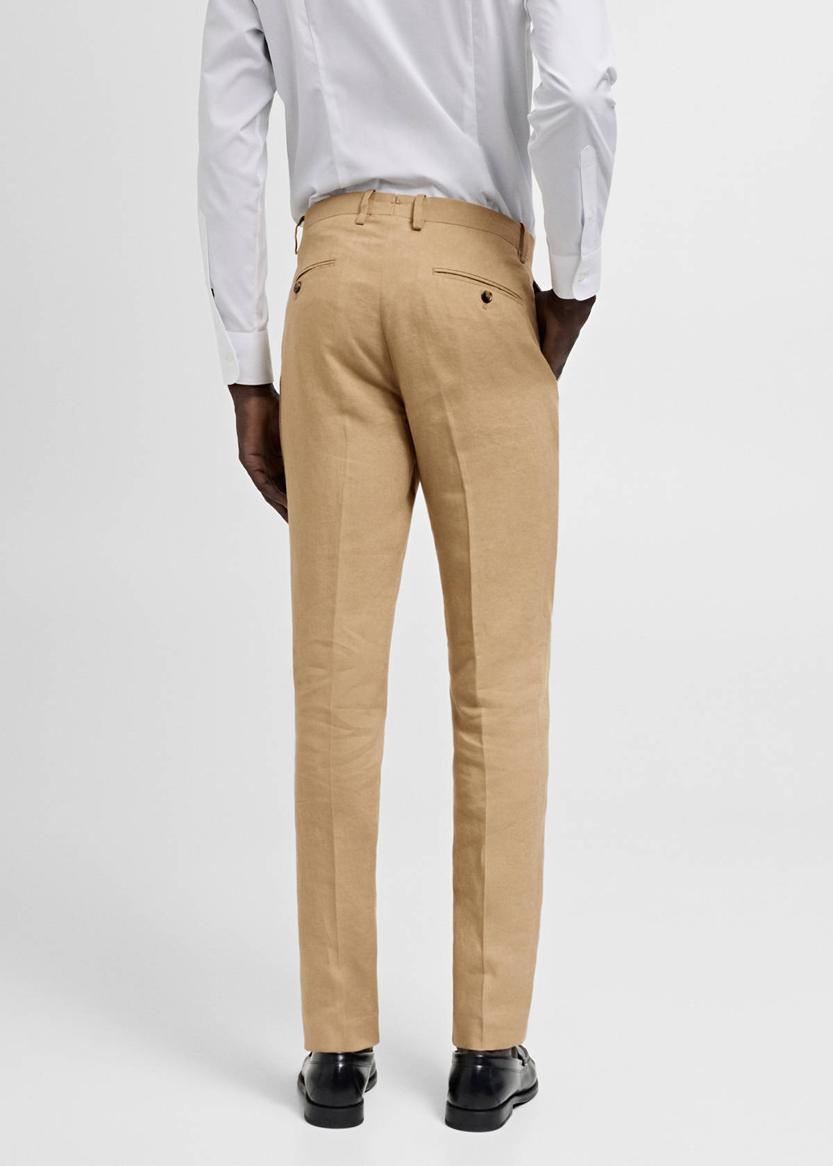 100% linen slim-fit suit trousers — Medium Brown