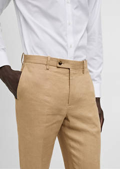 100% linen slim-fit suit trousers — Medium Brown 22