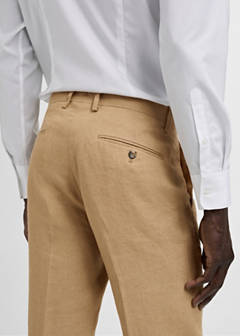 100% linen slim-fit suit trousers — Medium Brown 23