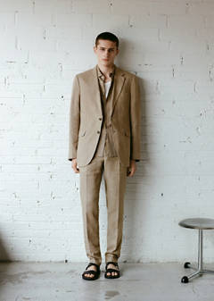 100% linen slim-fit suit trousers — Medium Brown 12