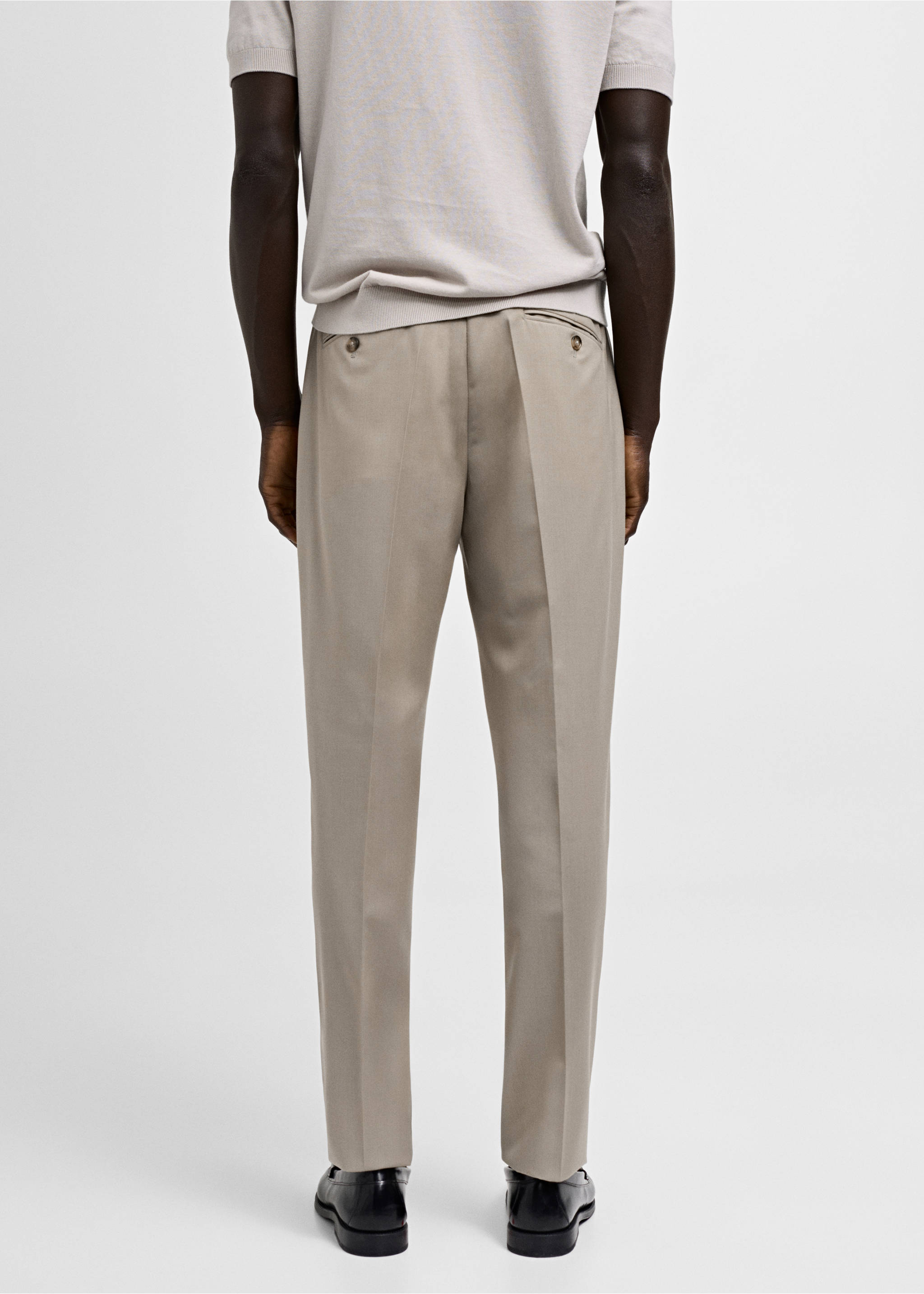 Pantalón traje slim fit 100% lana virgen - Reverso del artículo, Beige. Ref: 77000593-01.