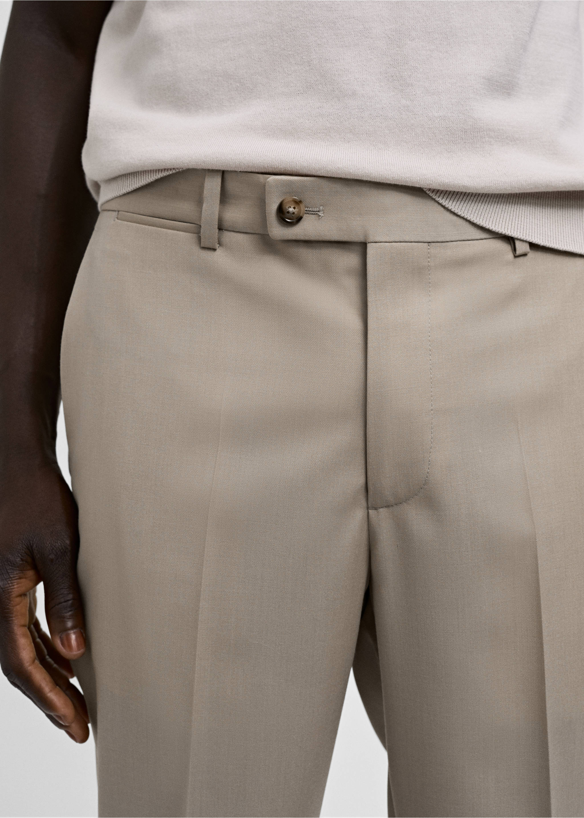 Pantalón traje slim fit 100% lana virgen - Detalle del artículo 3, Beige. Ref: 77000593-01.
