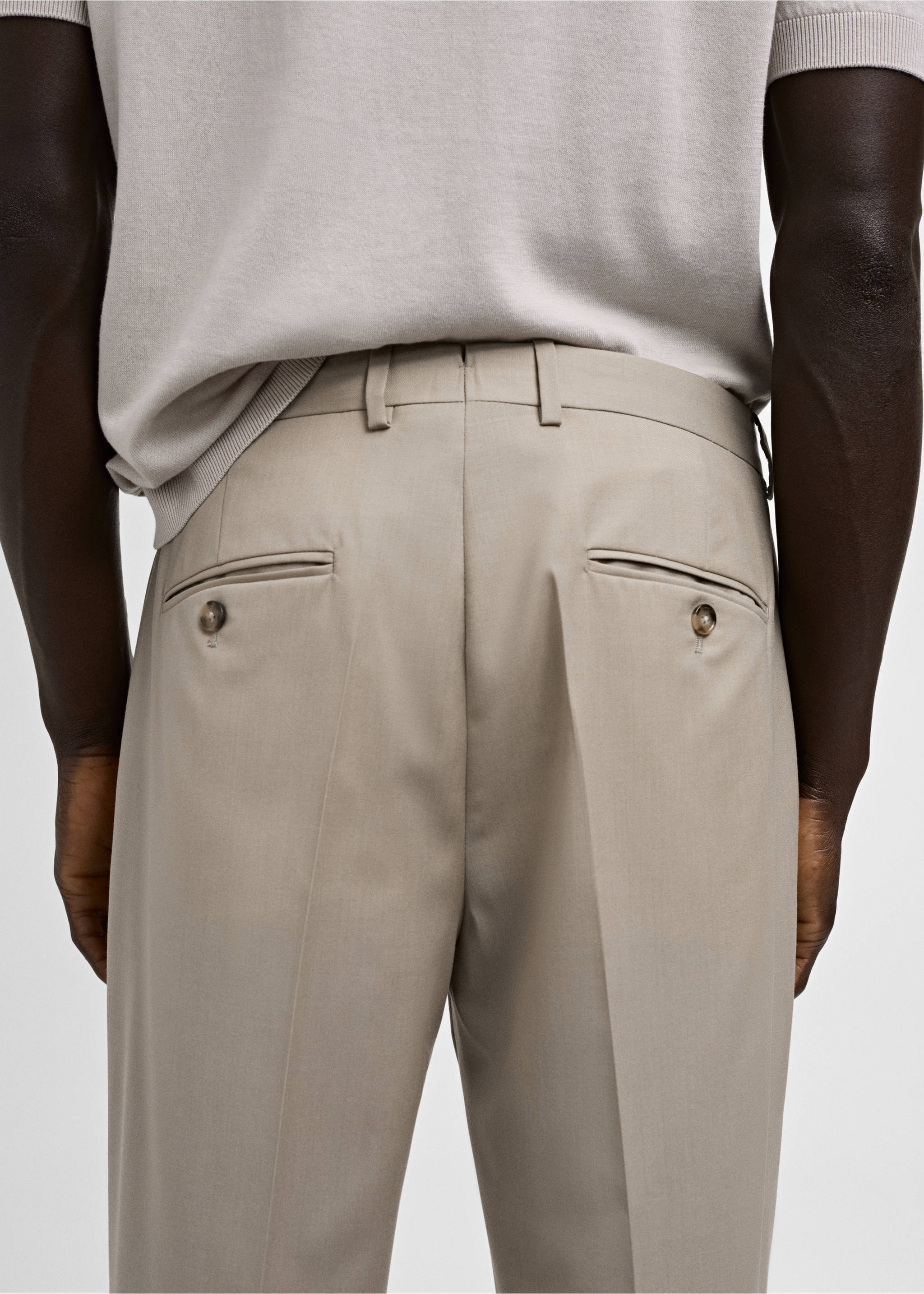 Pantalón traje slim fit 100% lana virgen - Detalle del artículo 4, Beige. Ref: 77000593-01.