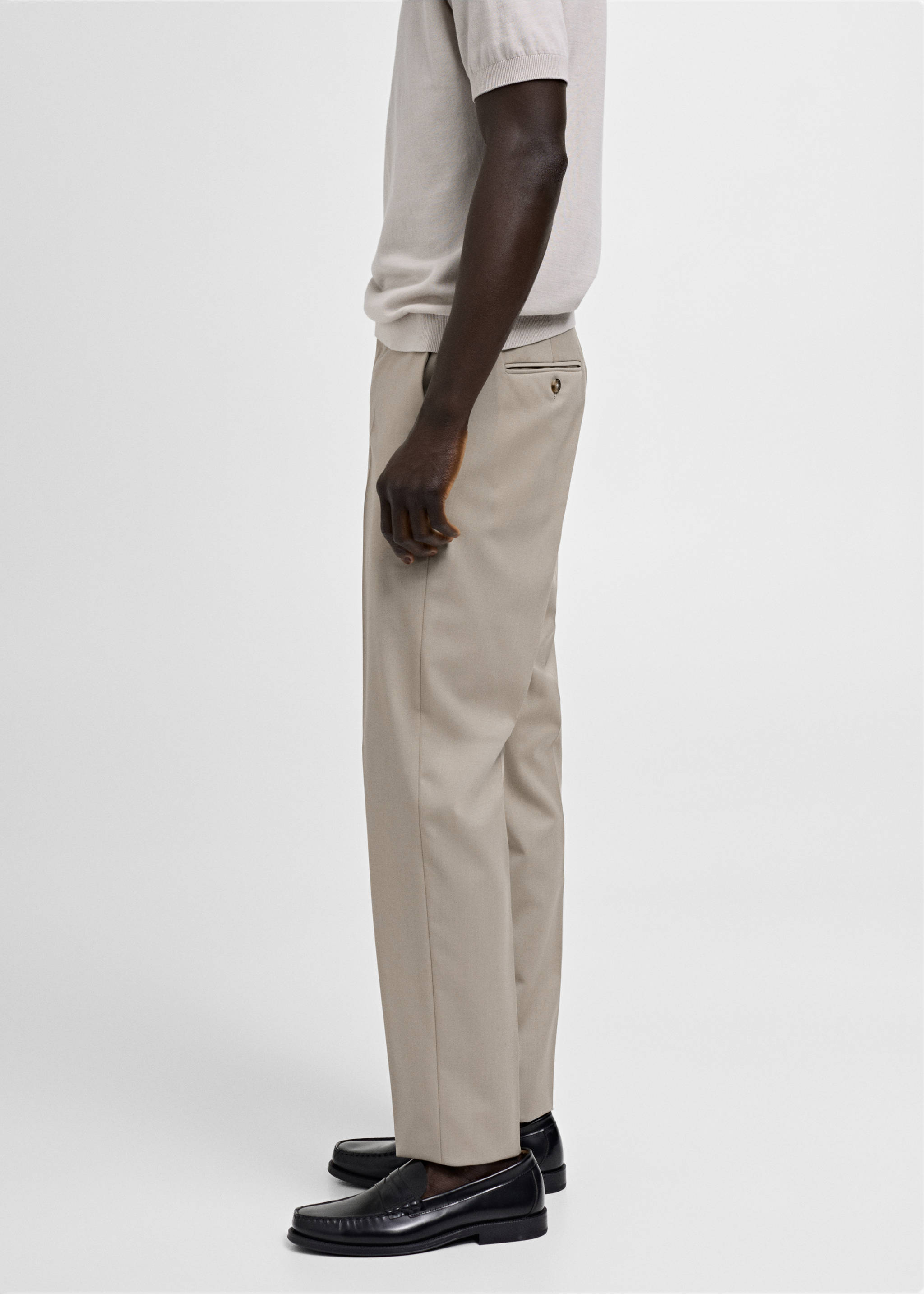 Pantalón traje slim fit 100% lana virgen - Detalle del artículo 2, Beige. Ref: 77000593-01.