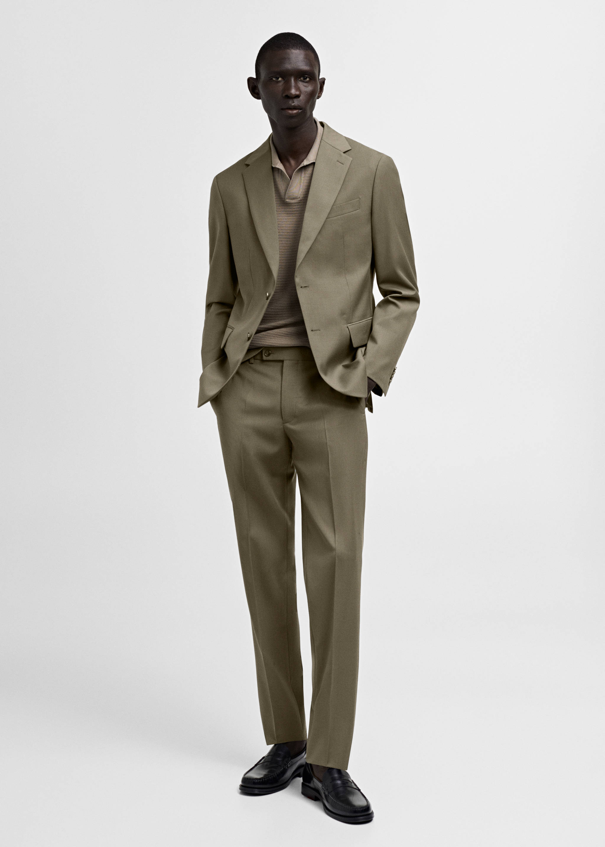 100% 纯羊毛修身西装裤 - null