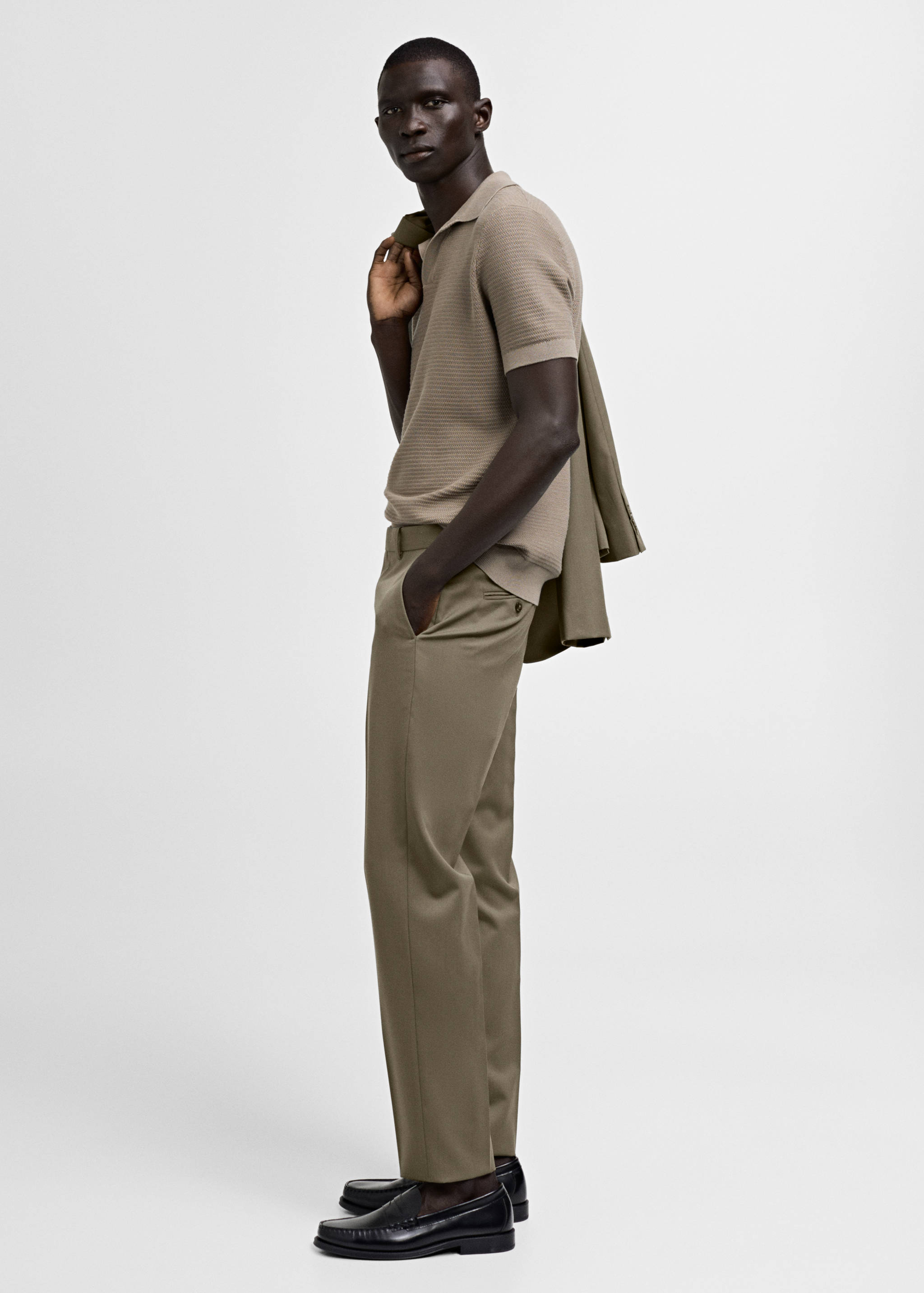 100% 纯羊毛修身西装裤 - null