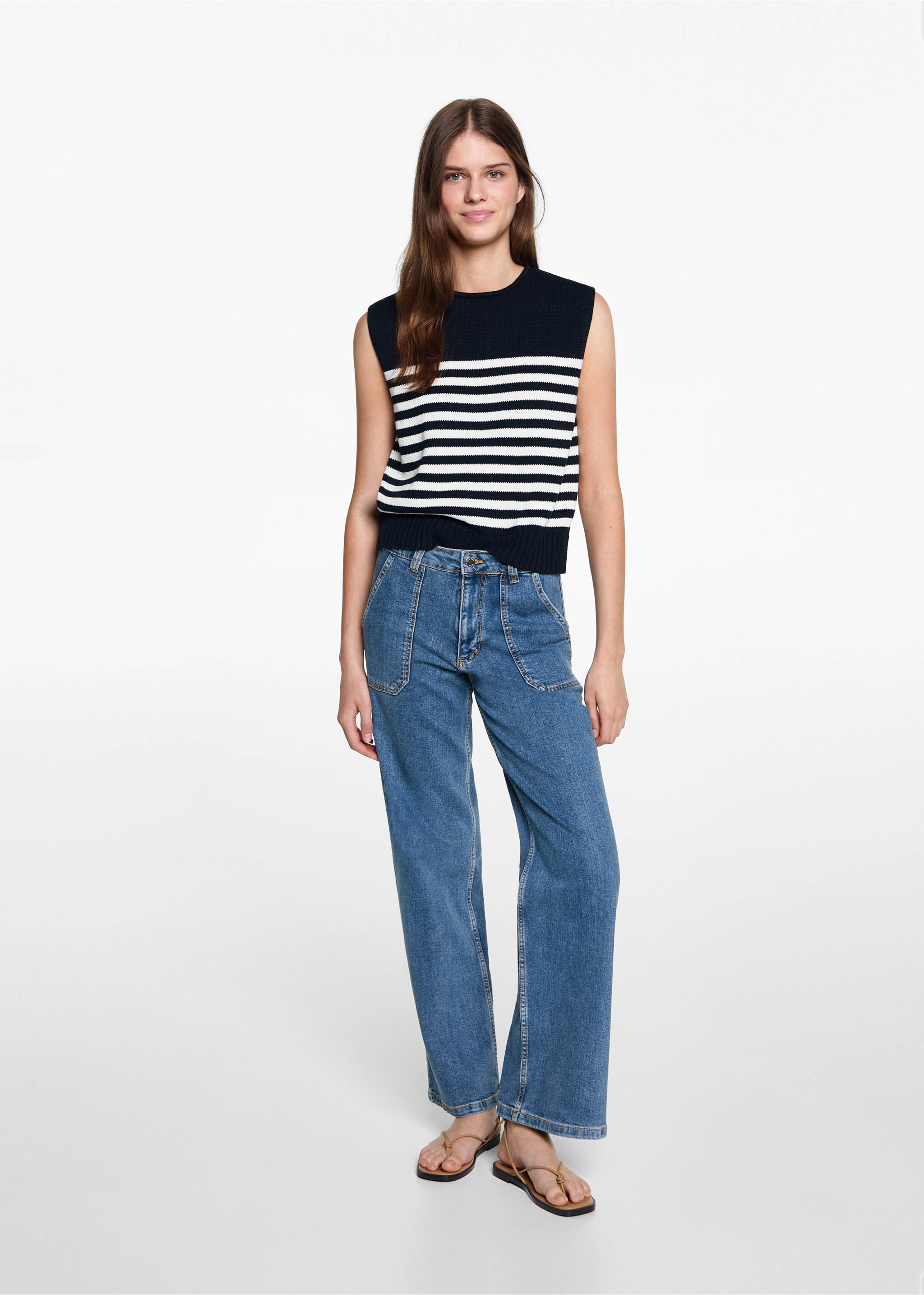 Jeans culotte bolsillos - Plano general, Azul medio. Ref: 77000615-00.