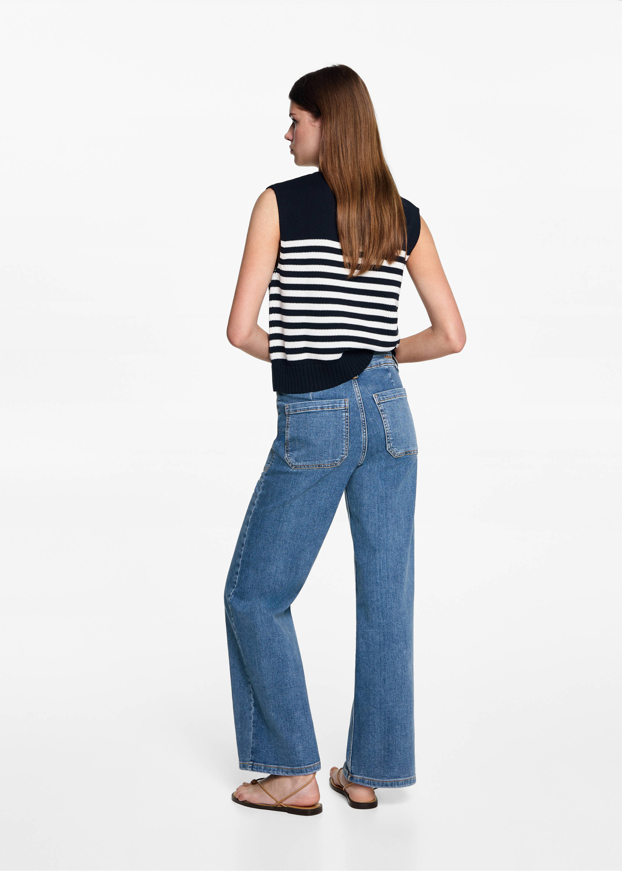 Jeans culotte bolsillos - Reverso del artículo, Azul medio. Ref: 77000615-00.