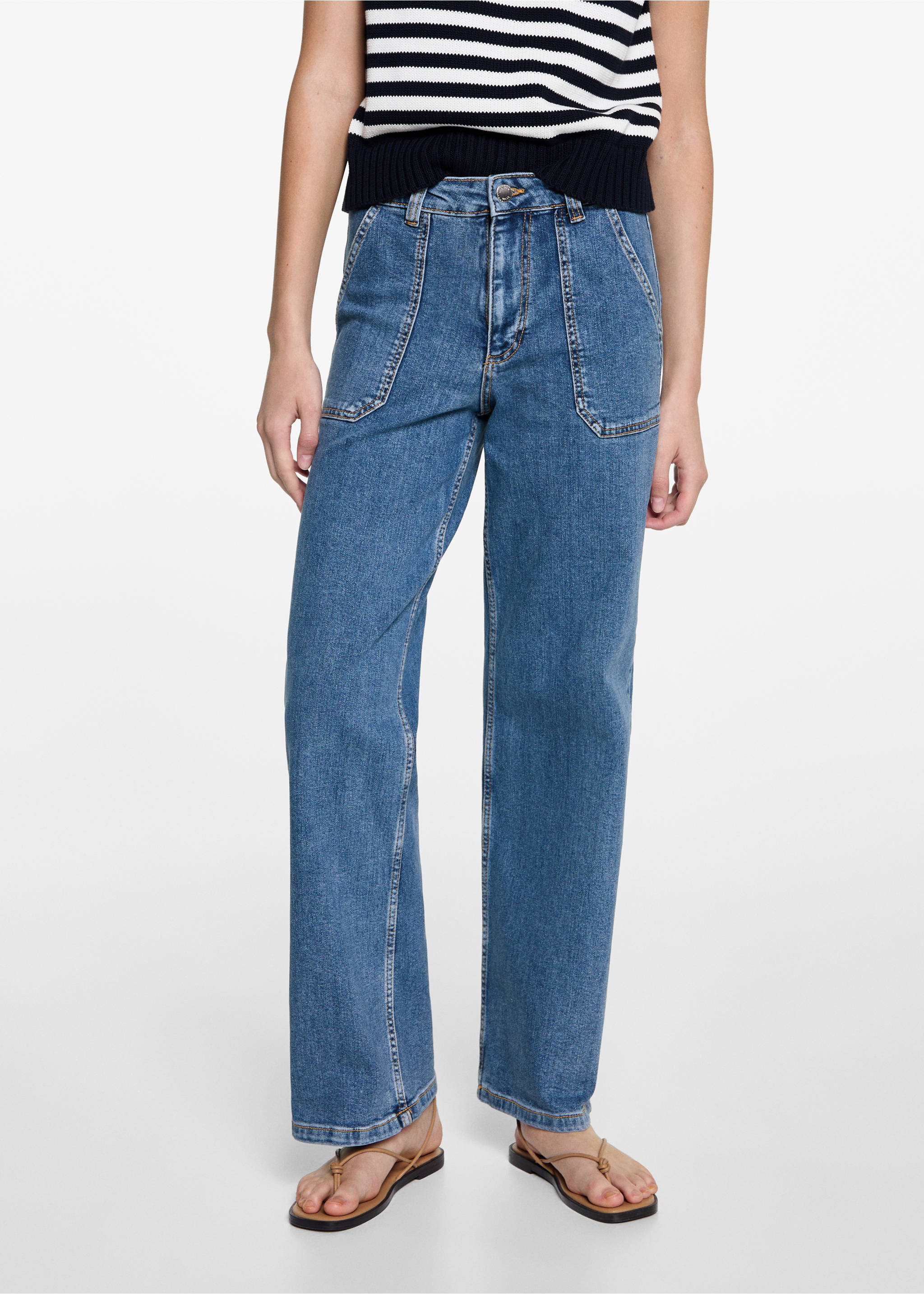 Jeans culotte bolsillos - Detalle del artículo 3, Azul medio. Ref: 77000615-00.