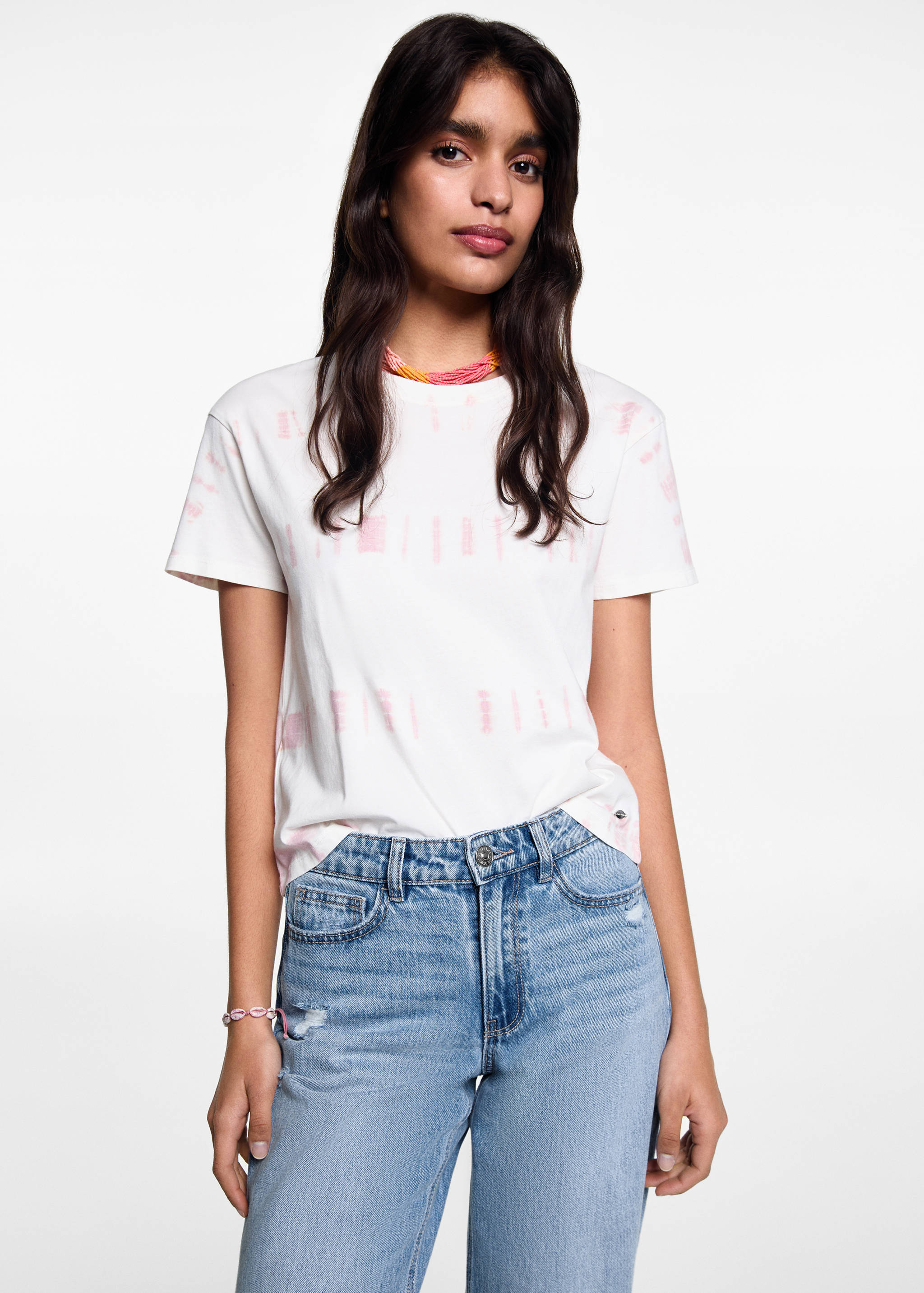 Gerade Jeans mit mittelhohem Bund und Rissen - Mittlere Ansicht