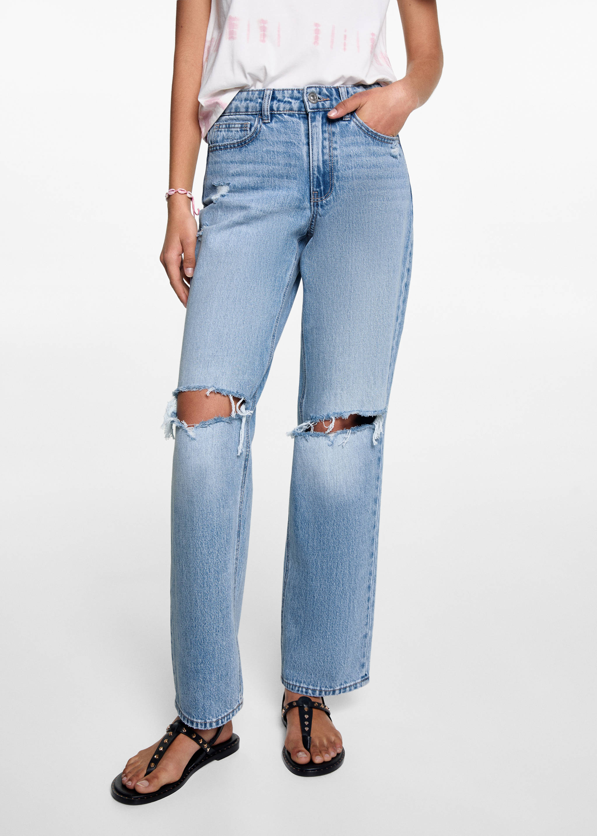 Gerade Jeans mit mittelhohem Bund und Rissen - Detail des Artikels 6