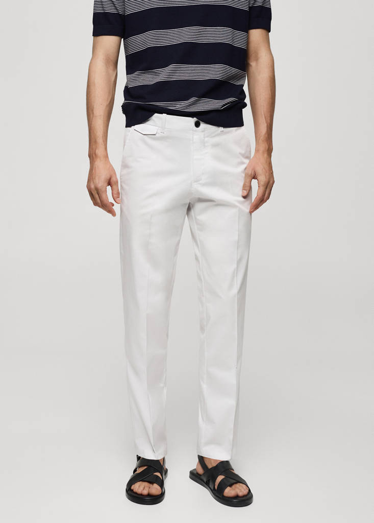 Regular fit structure cotton trousers — Off White