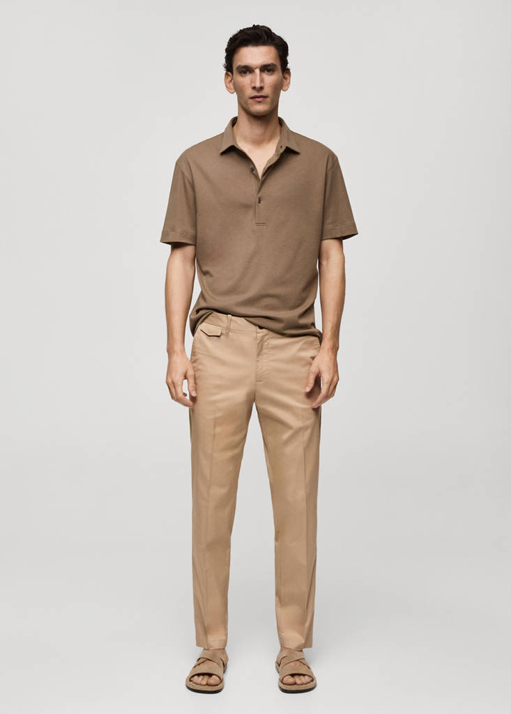 Regular fit structure cotton trousers — Beige