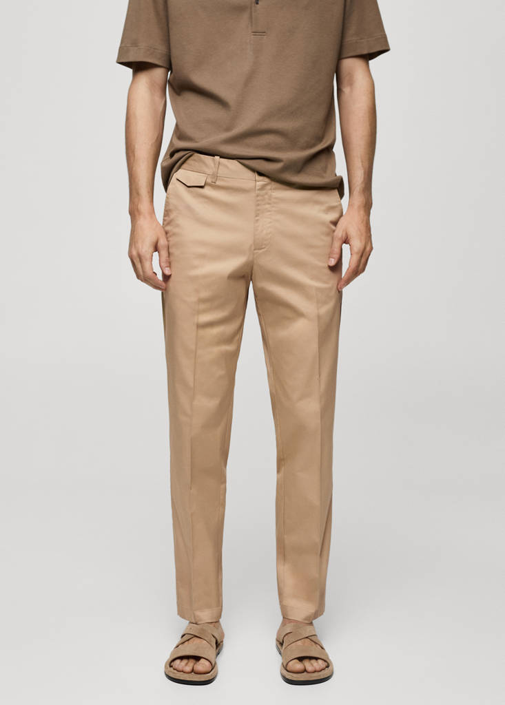 Regular fit structure cotton trousers — Beige
