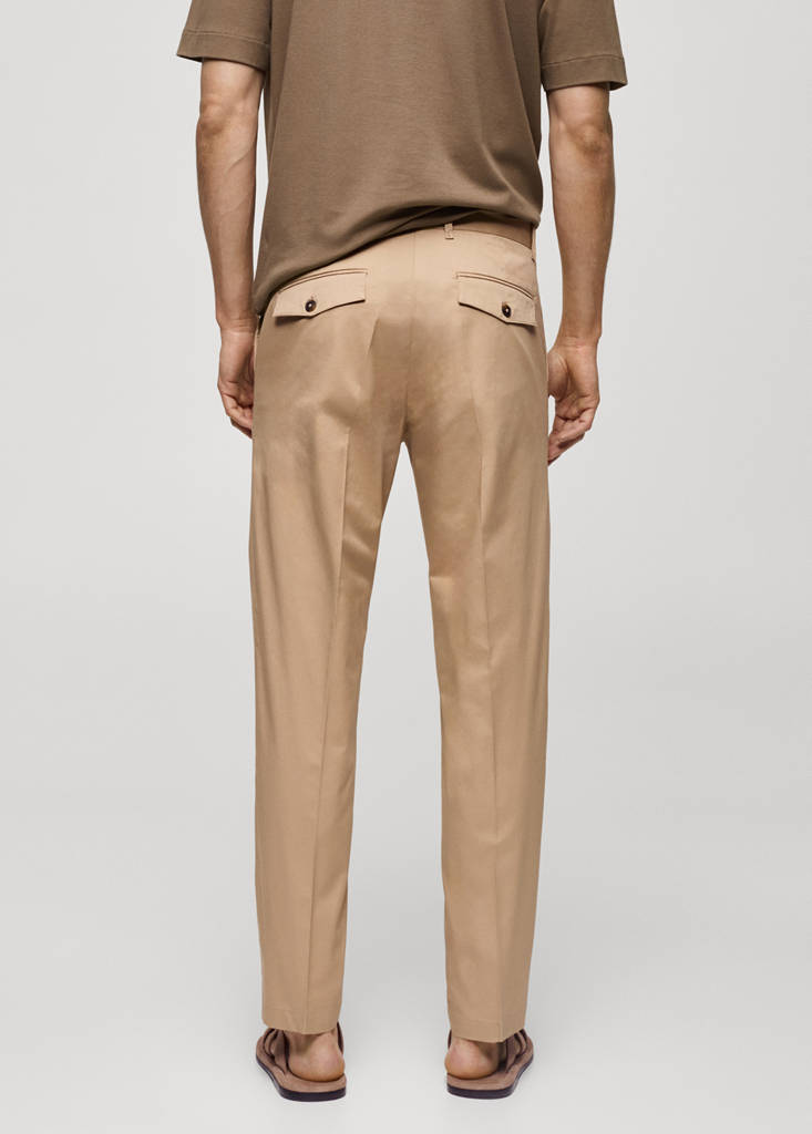 Regular fit structure cotton trousers — Beige