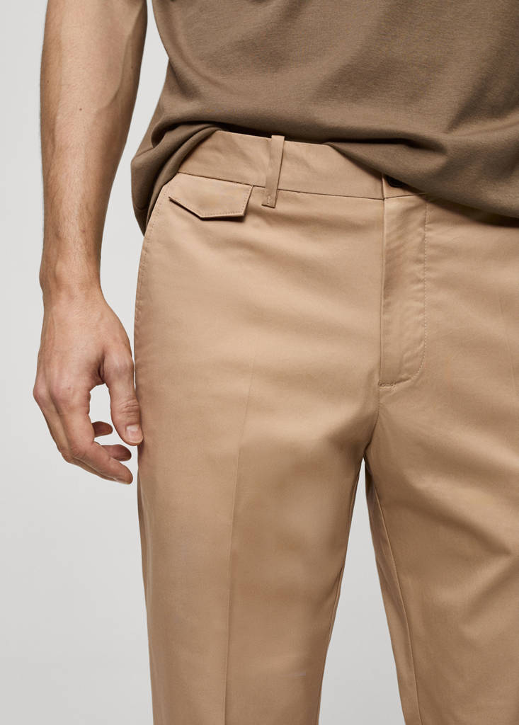 Regular fit structure cotton trousers — Beige