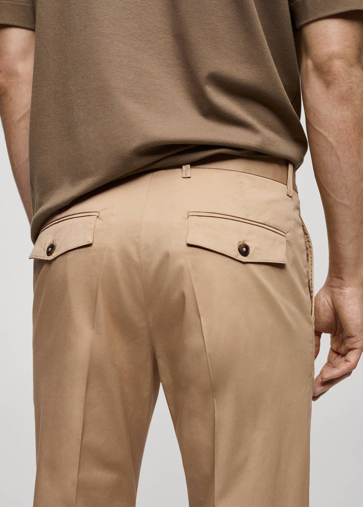 Regular fit structure cotton trousers — Beige