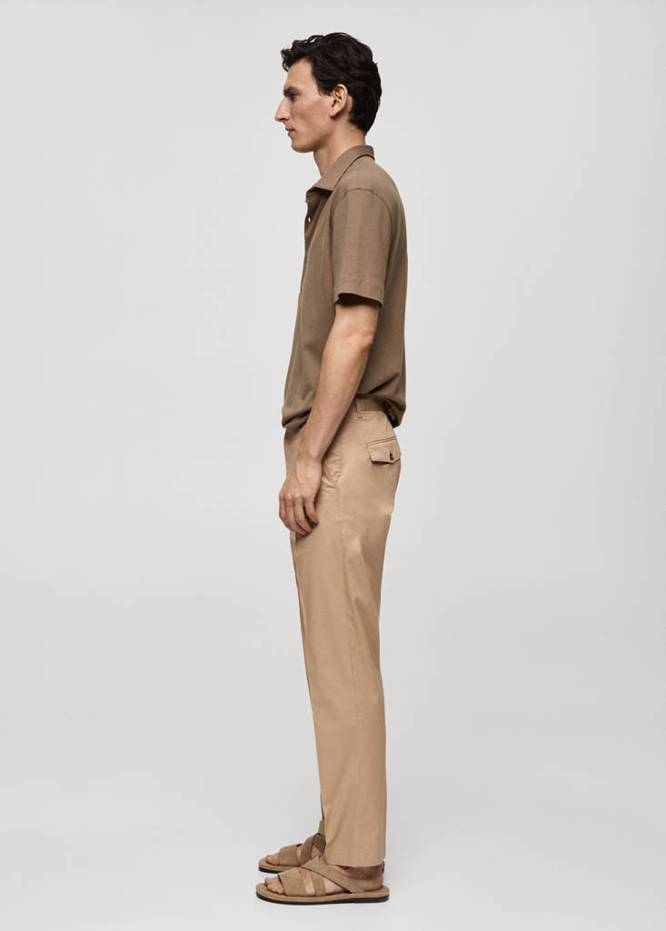 Regular fit structure cotton trousers — Beige