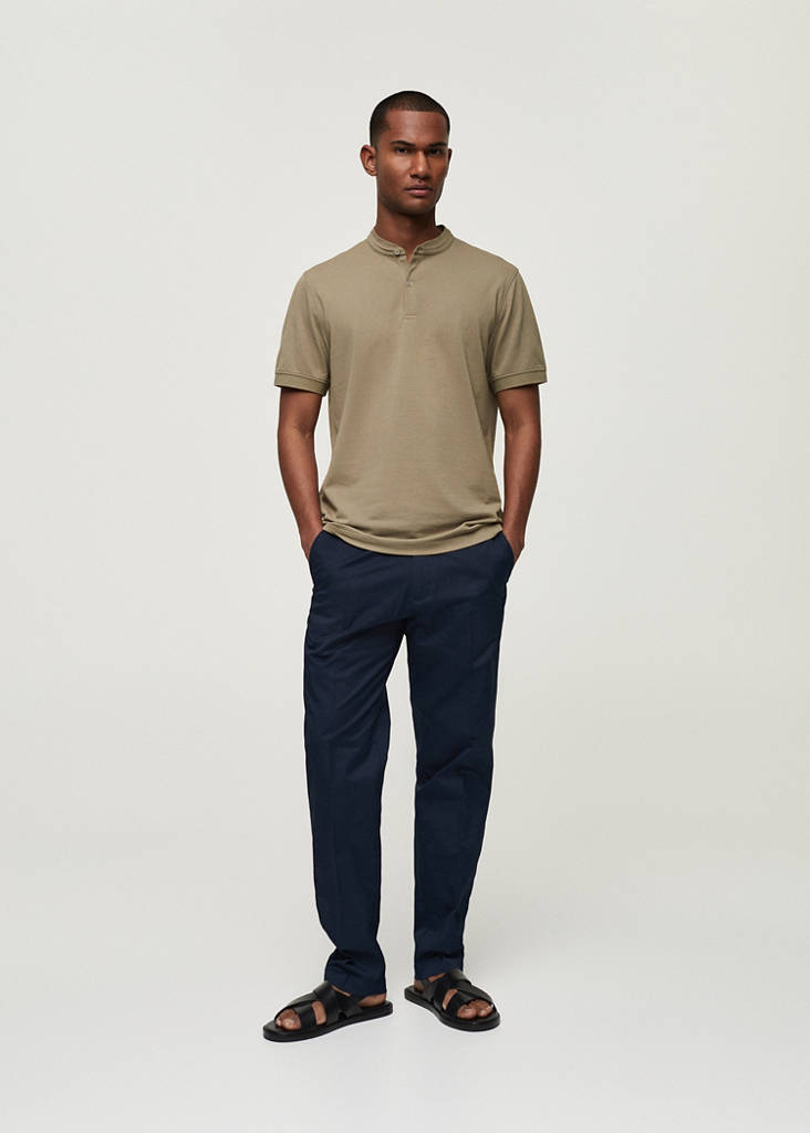 Regular fit structure cotton trousers — Dark Navy