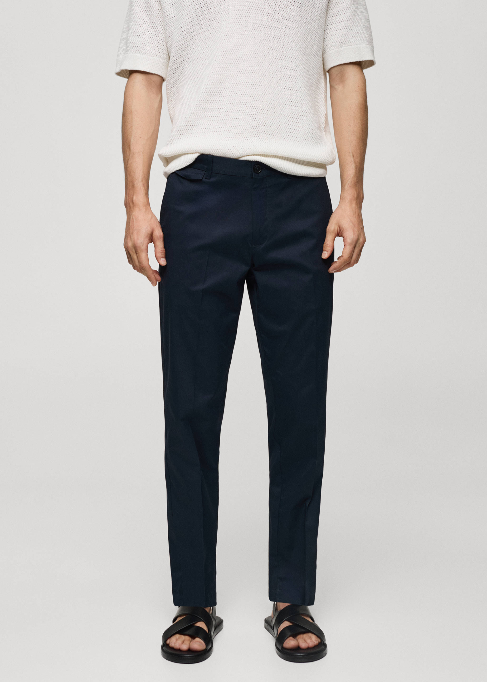Regular fit structure cotton pants - Medium plane