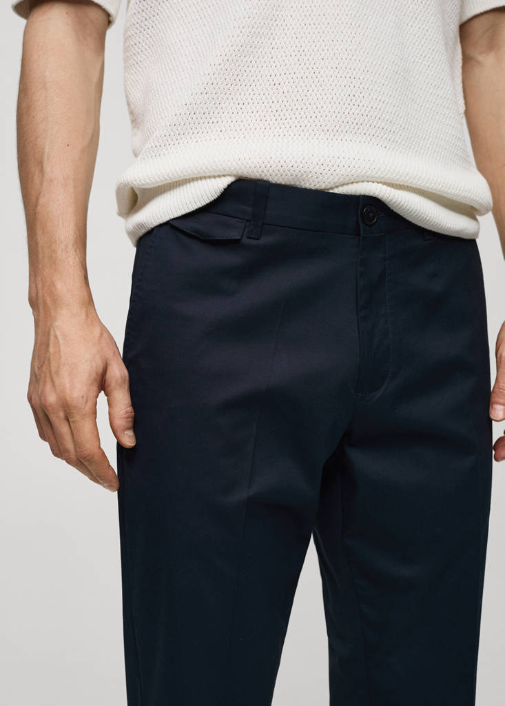 Regular fit structure cotton trousers — Dark Navy