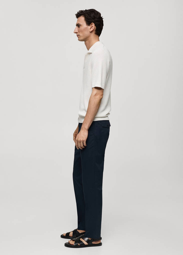 Regular fit structure cotton trousers — Dark Navy