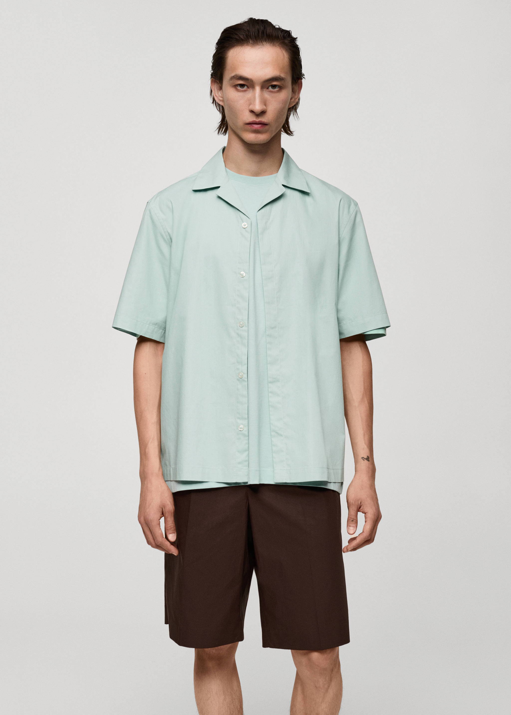 Chemise col bowling 100 % coton - Plan moyen