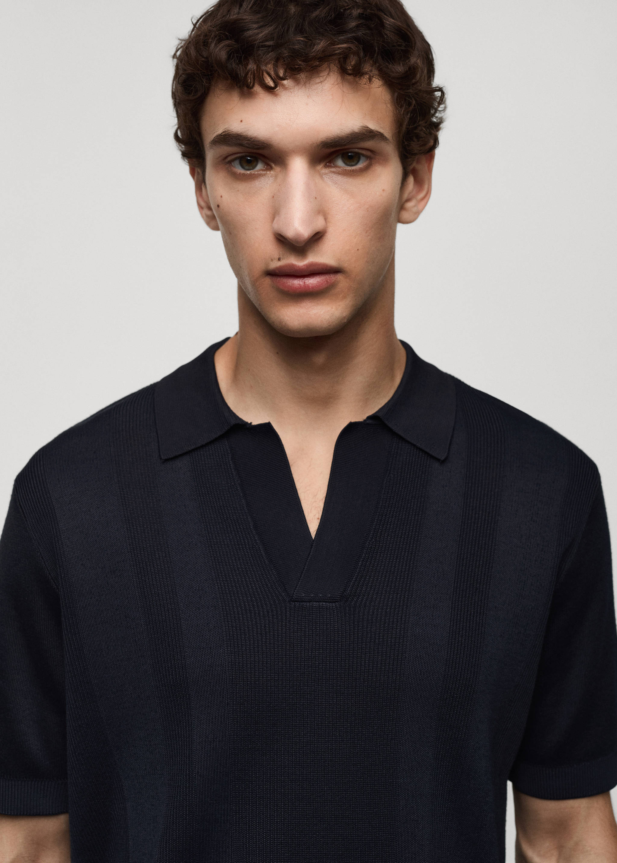 Ribbed knit polo shirt - Details of the article 1